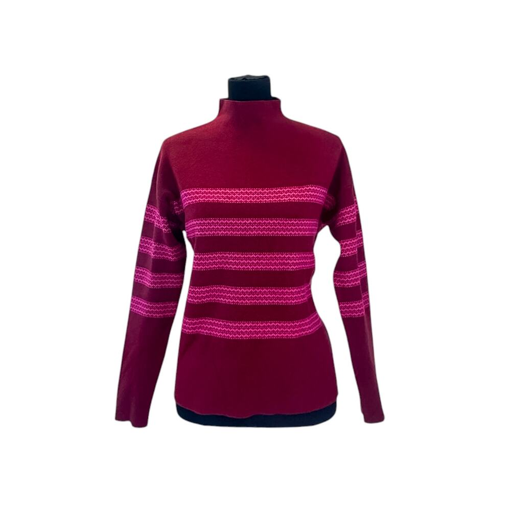 Tahari Women's Burgundy Pink Striped Mock Neck Sweater Medium
